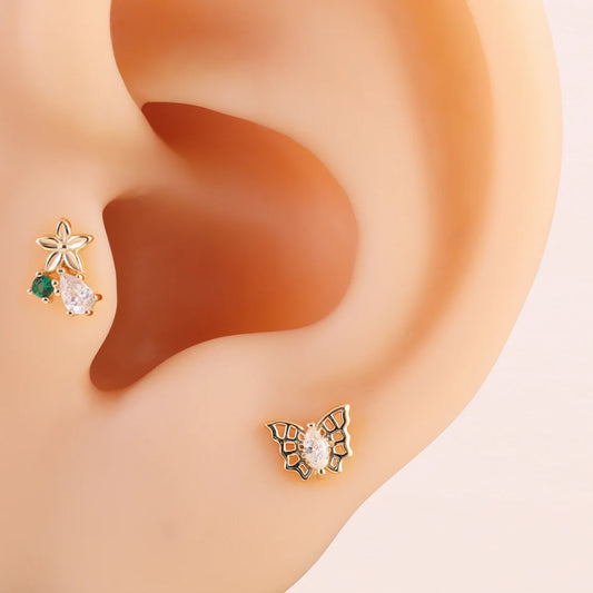 14K Gold Butterfly Cartilage Stud Flat Back