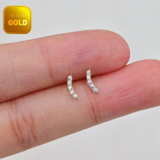 14K Gold Dainty Climber Bar Earring