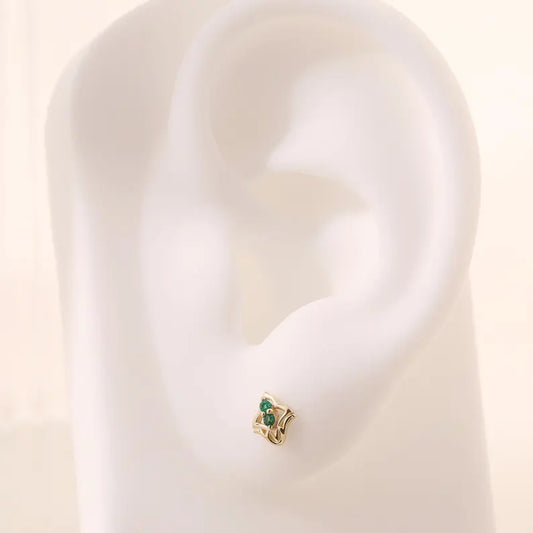 14K Solid Gold CZ Flower Helix Flat Back