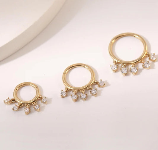 14K Gold Heart Dangle Cartilage Septum Helix Hoop 16g 6/8/10mm