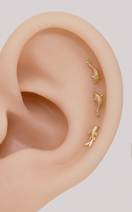 14K Solid Gold Koi Fish Stud Earring