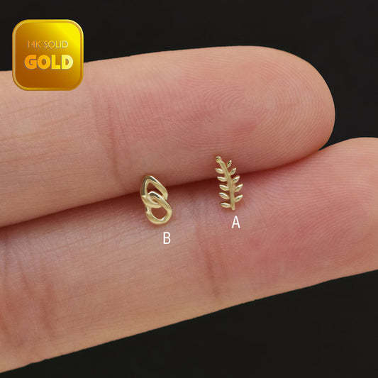 14K Gold Leaf Cartilage Stud Earring