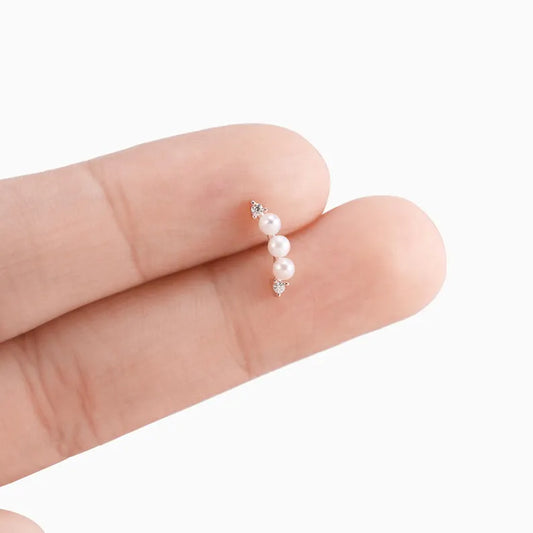 14K Solid Gold Pearl Climber Stud