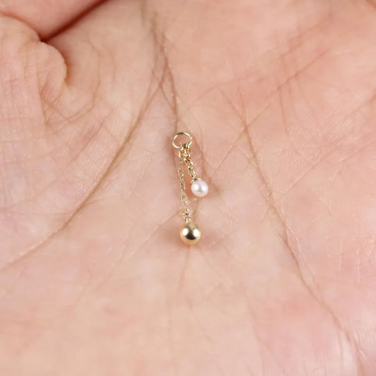 14K Gold Pearl Ball Dangle Chain Helix Earring