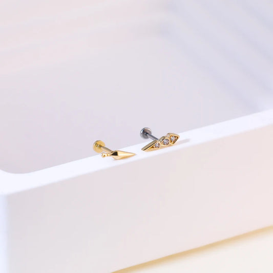 14K Solid Gold Pyramid Bar Stud Earring