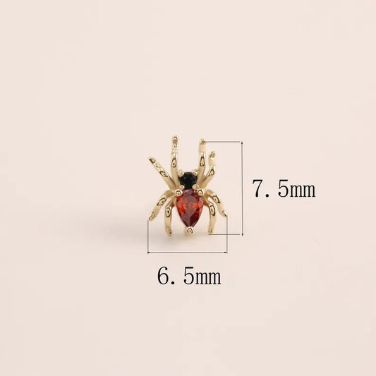 14K Solid Gold Red Spider Stud Earring for Cartilage