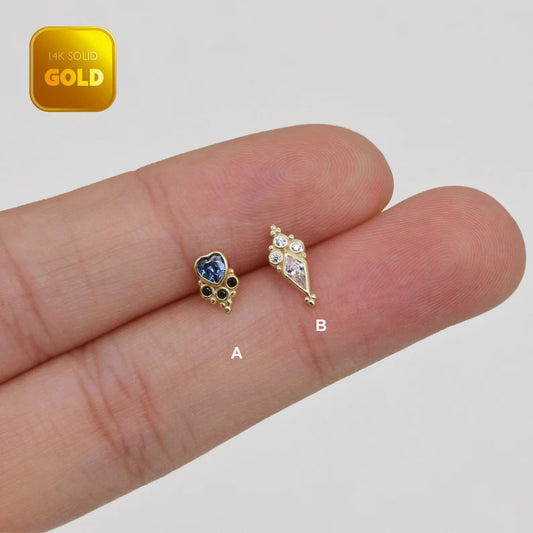 14K Gold Rhombic Tanzanite Cartilage Stud Earring – Flat Back