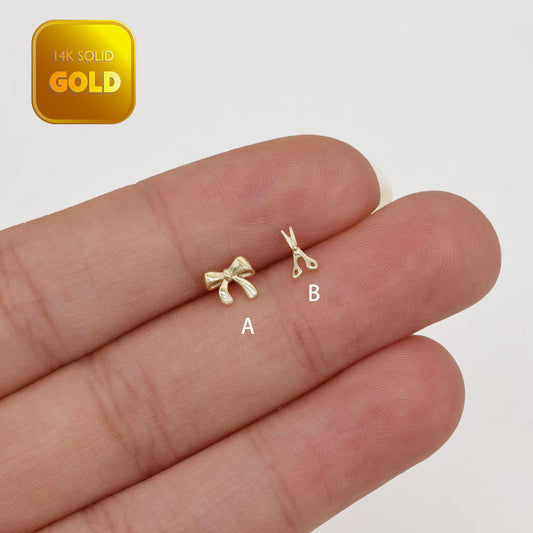 14K Gold Dainty Ribbon Bow Cartilage Stud Earring