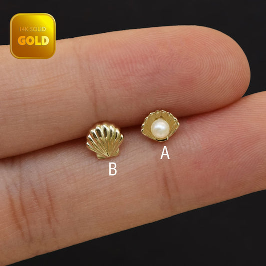 14K Gold Shell Pearl Flat Back Stud