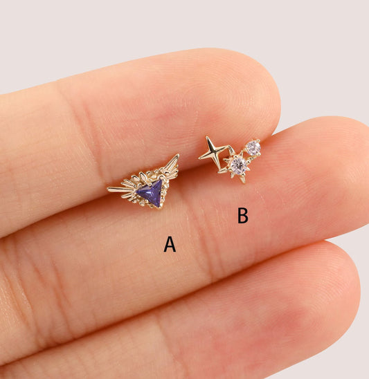 14K Gold Celestial Helix Conch Tragus Stud