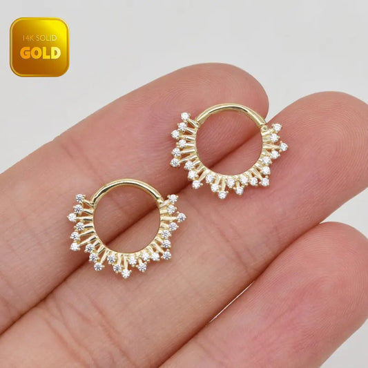 14K Gold Sunburst Daith Septum Hoop 16G