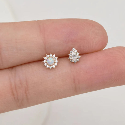 14K Gold Opal Sunflower Stud Cartilage Earring