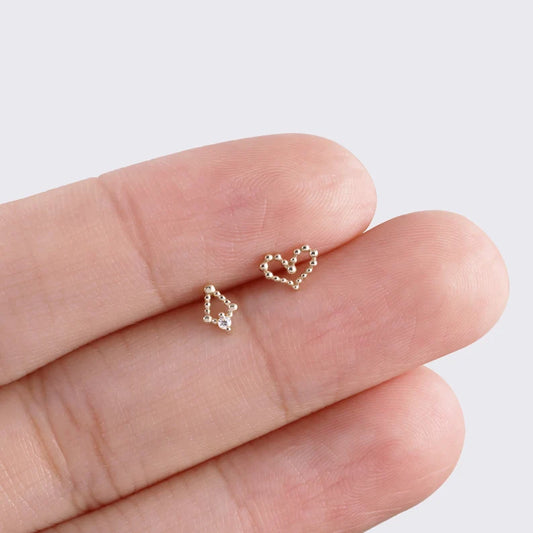 14K Solid Gold Rhombus & Heart Cartilage Studs