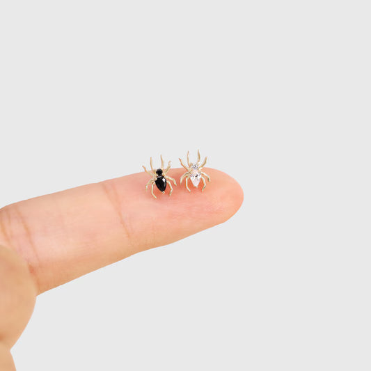 14K Gold Dainty Spider Stud Earrings