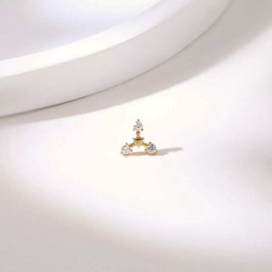 14K Gold Triangle Stud Minimalist Cartilage Earring