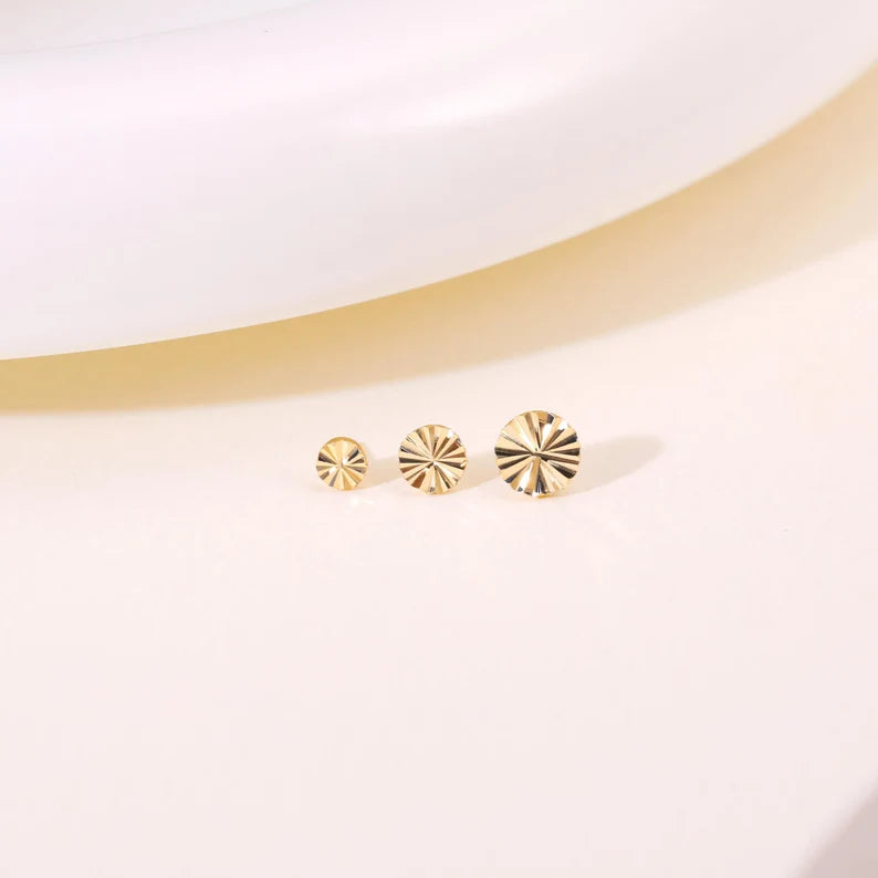 14K Solid Gold Whorl Disc Stud Earring
