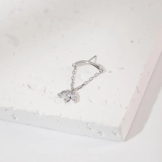 14K White Gold Chain Dangle Stud