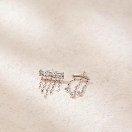 14K White Gold Bar Chain Stud