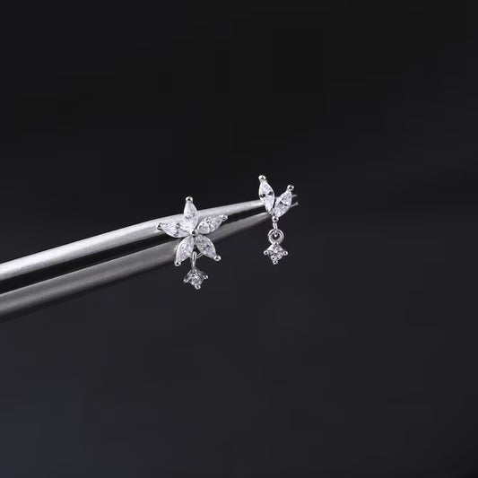 14K White Gold Flower Drop Stud
