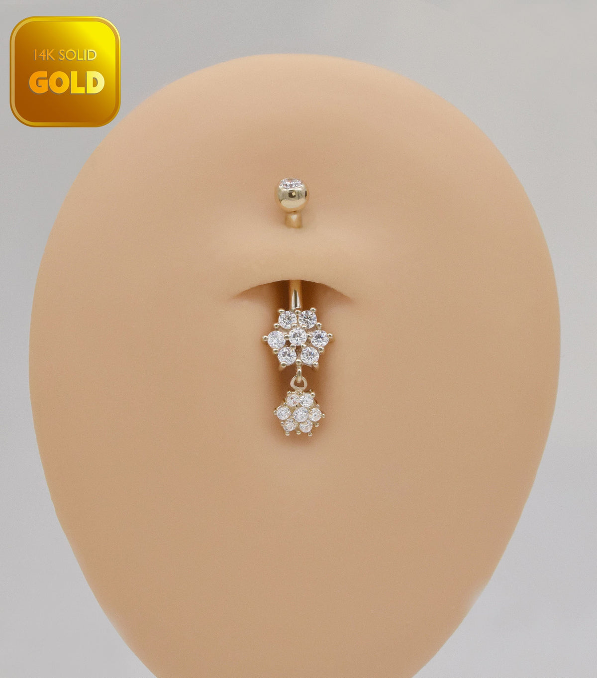 14K Solid Gold Dangling Snowflake Curved Barbell