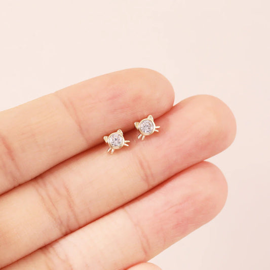 14K Gold Cat Cartilage Kitten Stud Earring