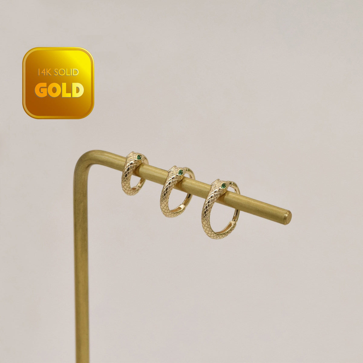 14K Solid Gold Snake Emerald Clicker Hoop