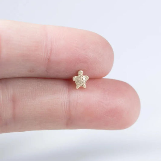 14K Gold Sea Turtle Cartilage Stud Earring