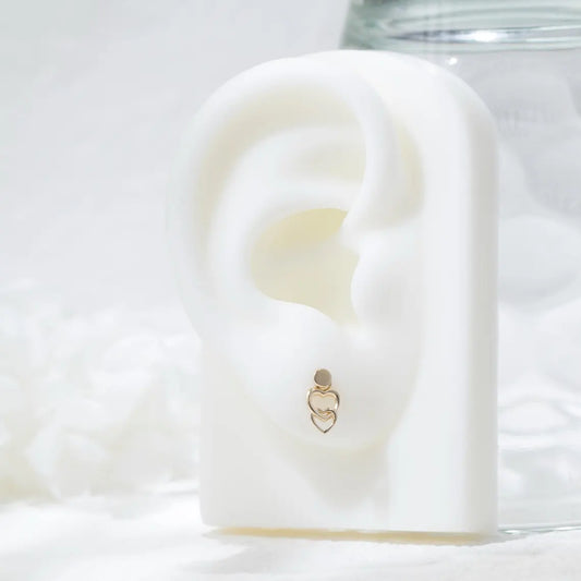 14K Solid Gold Double Heart Dangle Charm