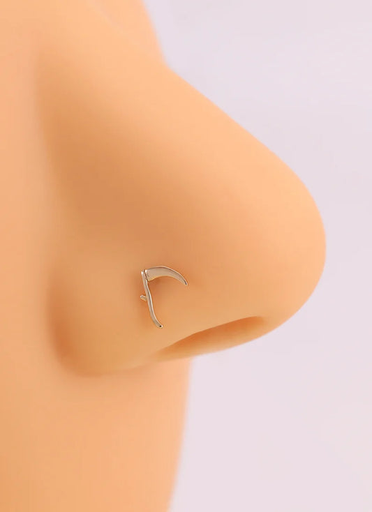 14k Solid Gold Curved Scythe Sickle Cartilage Stud