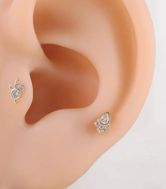 14k Gold Mini Helix Conch Tragus Stud