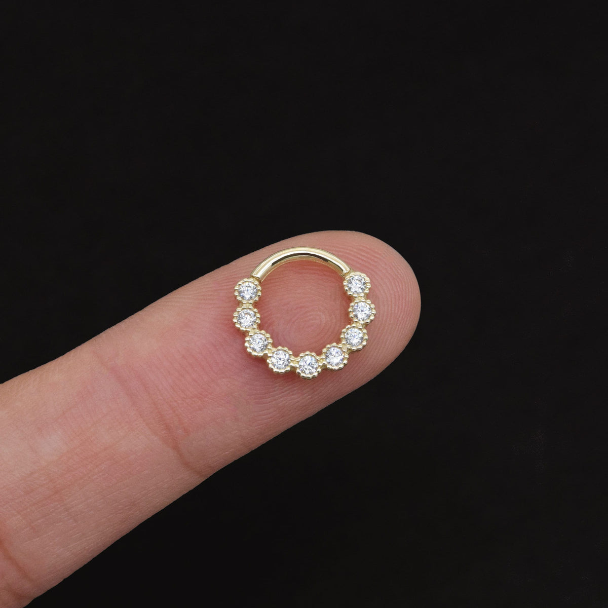 14K Solid Gold Beaded Halo Clicker Hoop