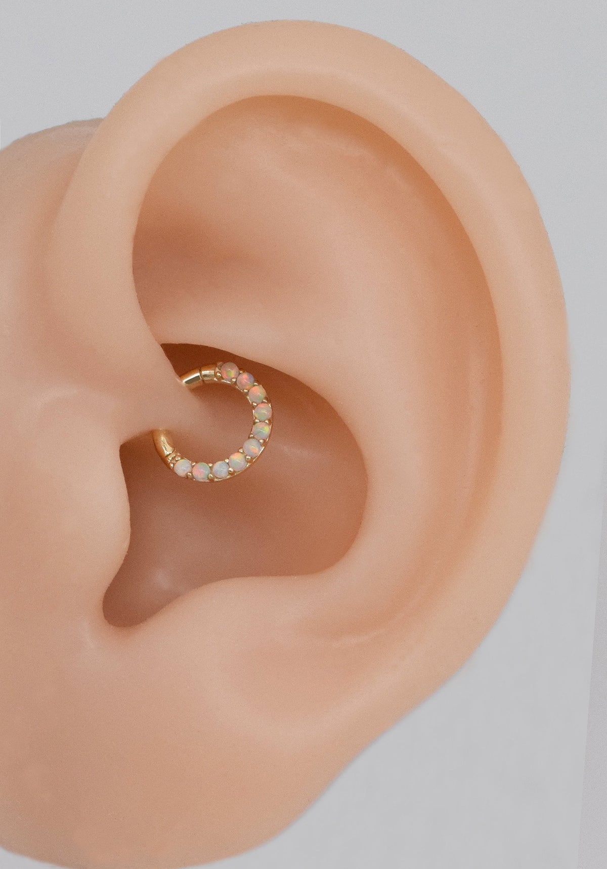 14K Solid Gold Opal Row Clicker Hoop