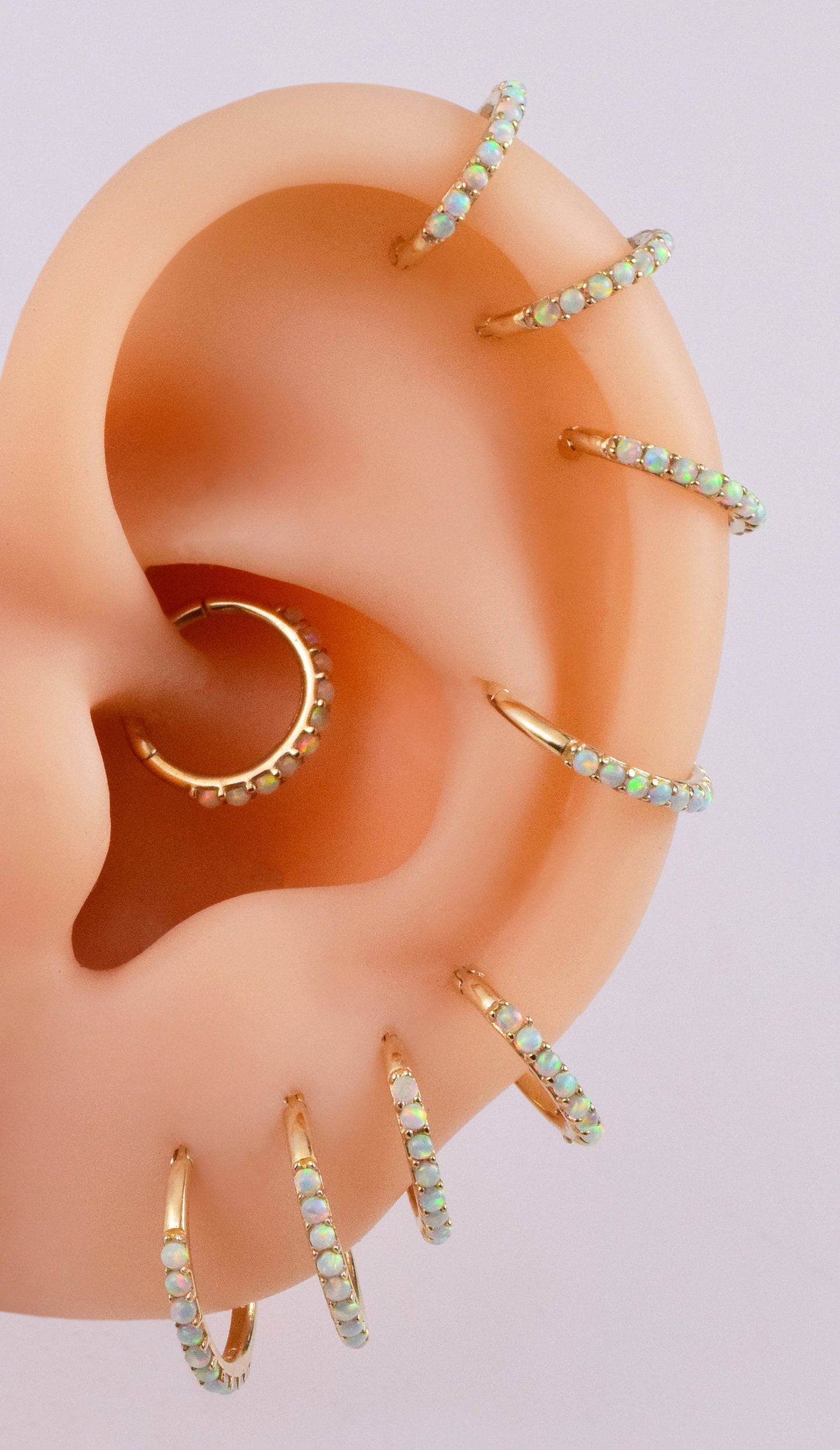 14K Solid Gold Opal Septum Nose Ring 16g
