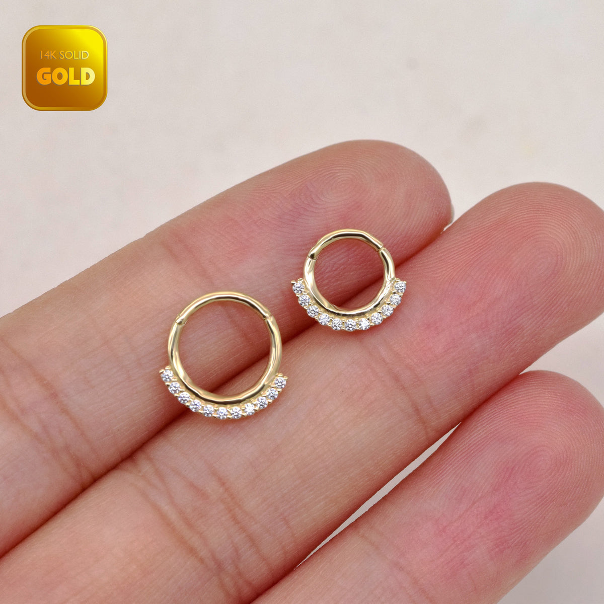 14K Solid Gold Hinged Sparkling Clicker Hoop