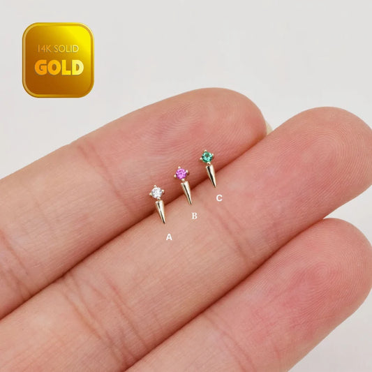 14K Gold Dainty CZ Cartilage Stud