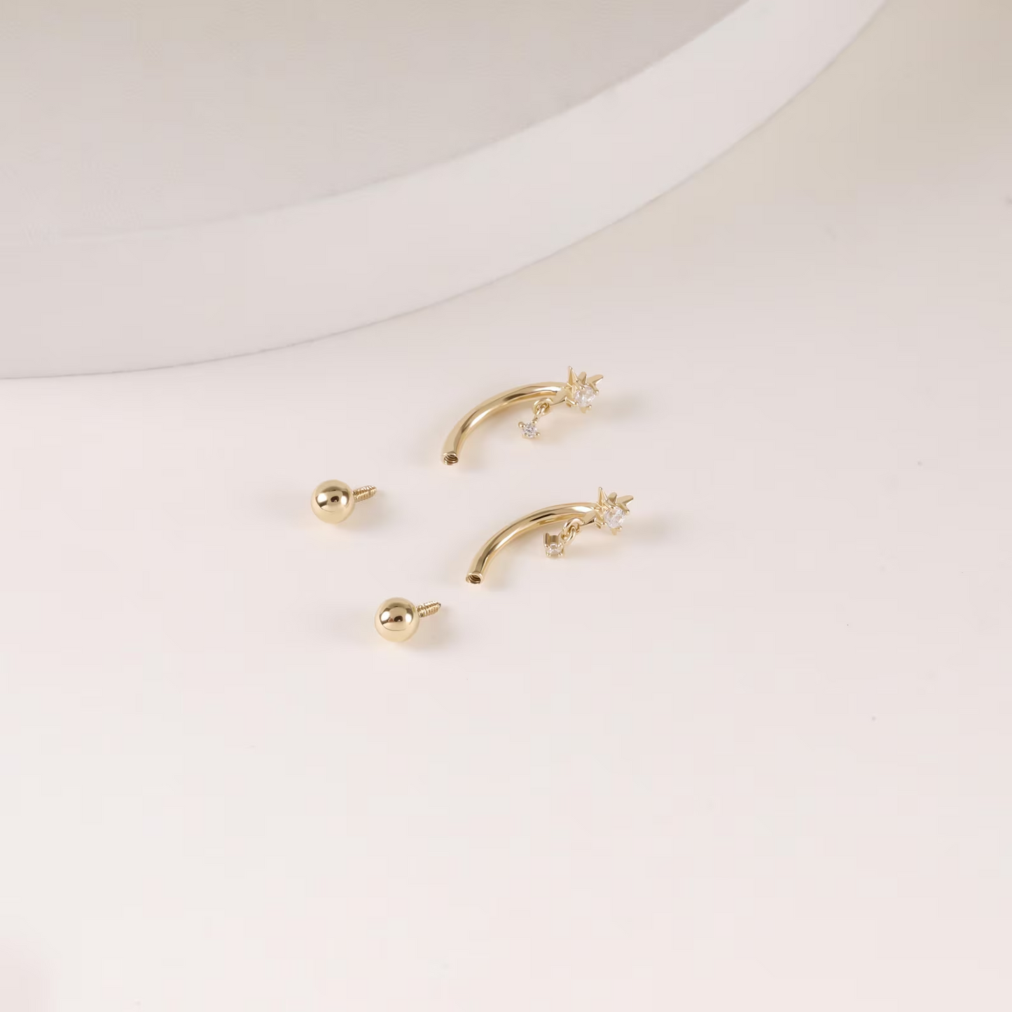 14K Solid Gold Starburst Dangle Rook Piercing