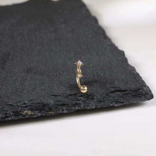 14K Solid Gold Starburst Dangle Rook Piercing
