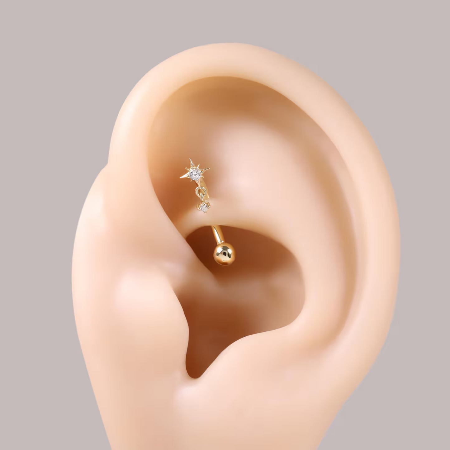 14K Solid Gold Starburst Dangle Rook Piercing