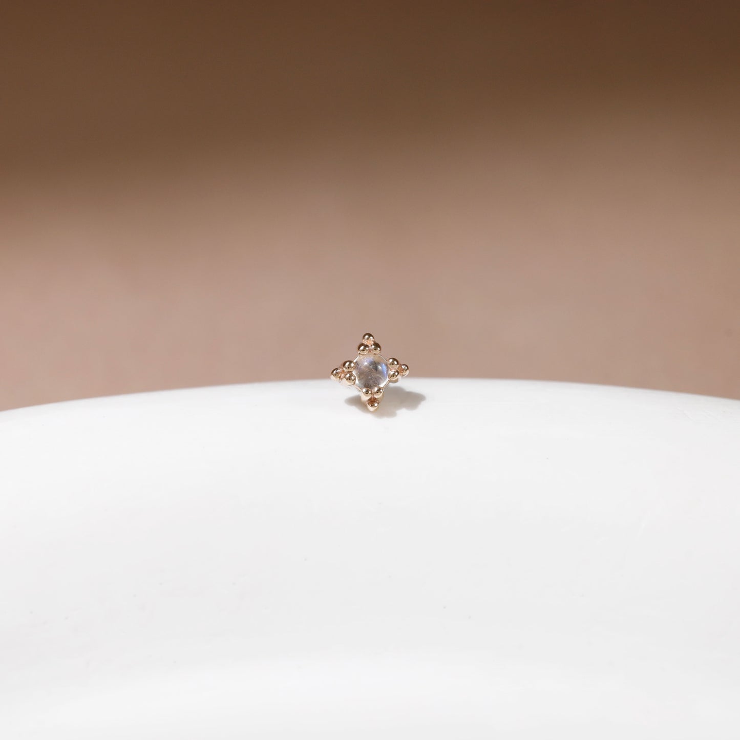 14K Solid Gold Starburst Moonstone Helix Stud