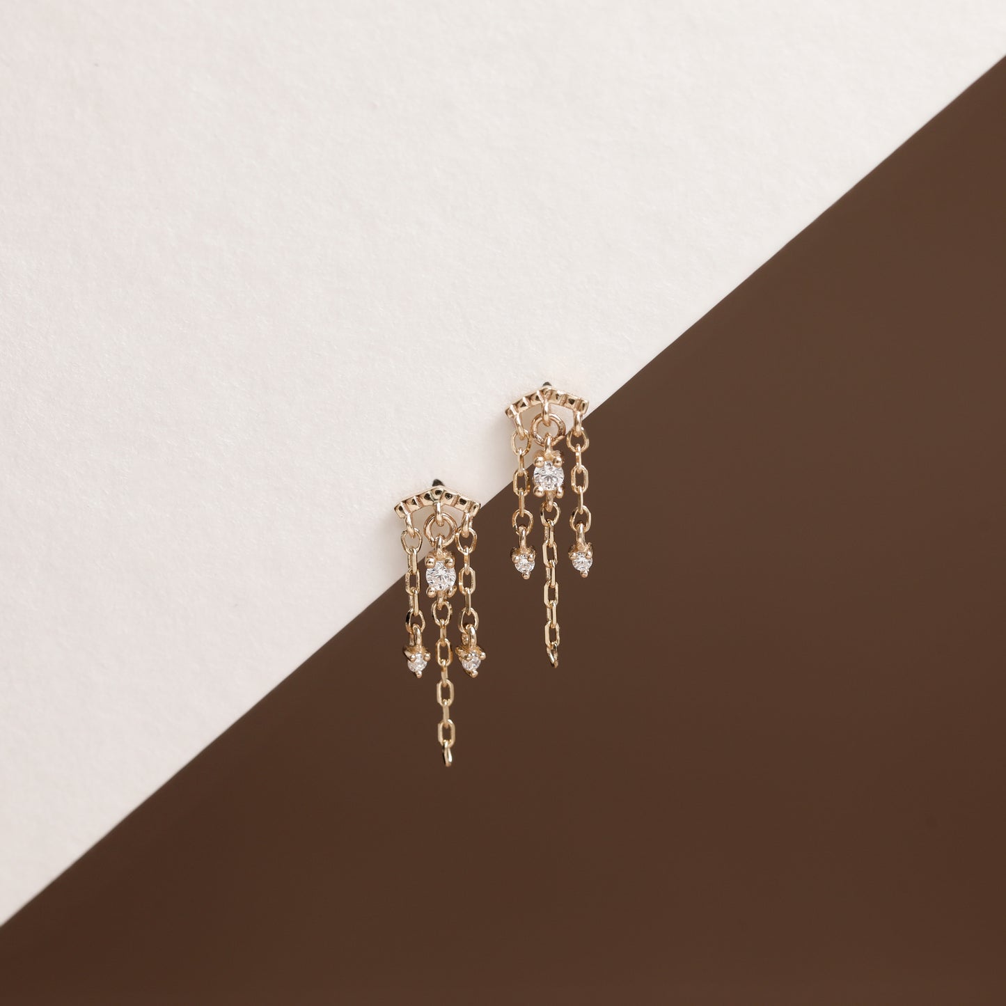 14k Solid Gold Dangle Chain Drop Earring
