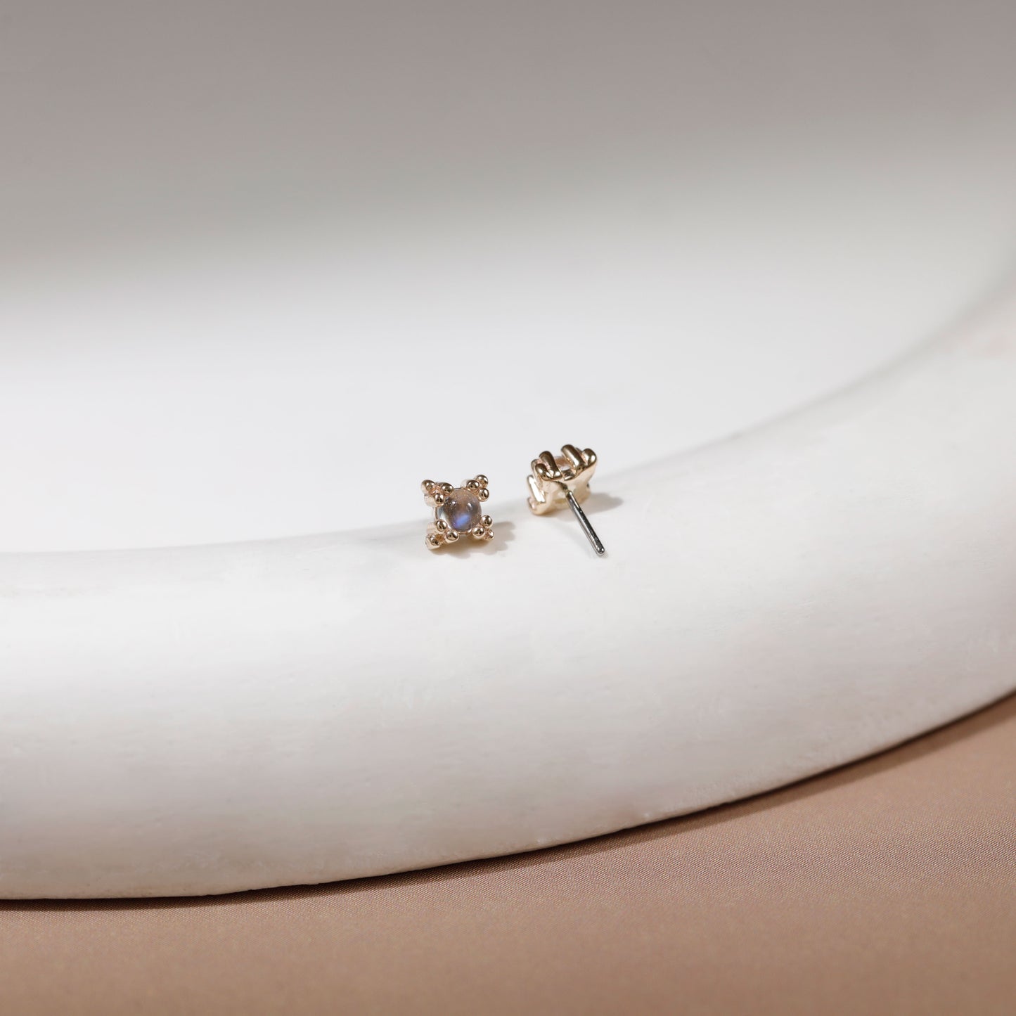 14K Solid Gold Starburst Moonstone Helix Stud