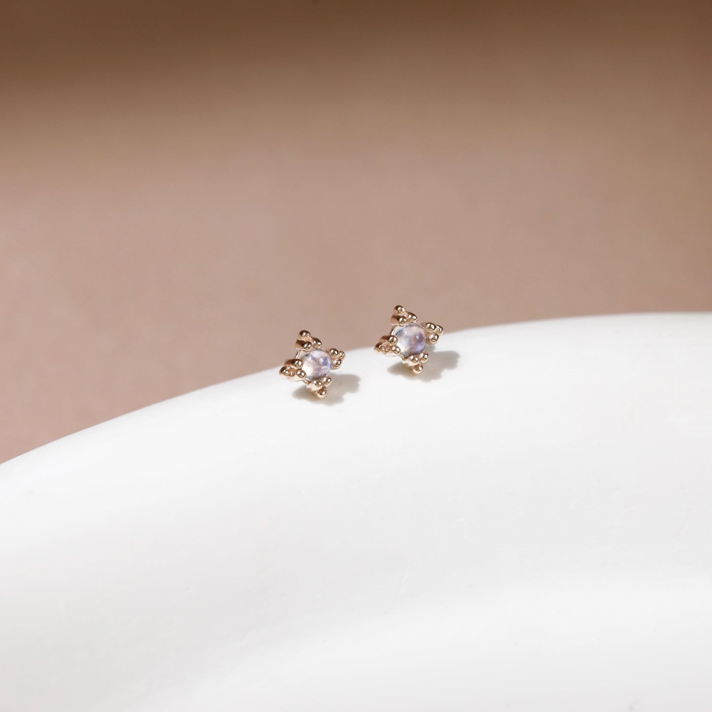 14K Solid Gold Starburst Moonstone Helix Stud