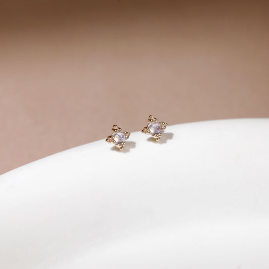 14K Solid Gold Starburst Moonstone Helix Stud