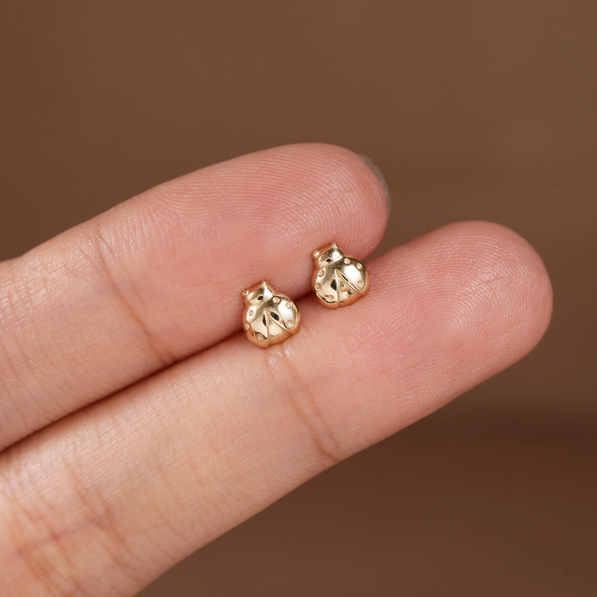14K Solid Gold Insect Ladybug Stud Earring