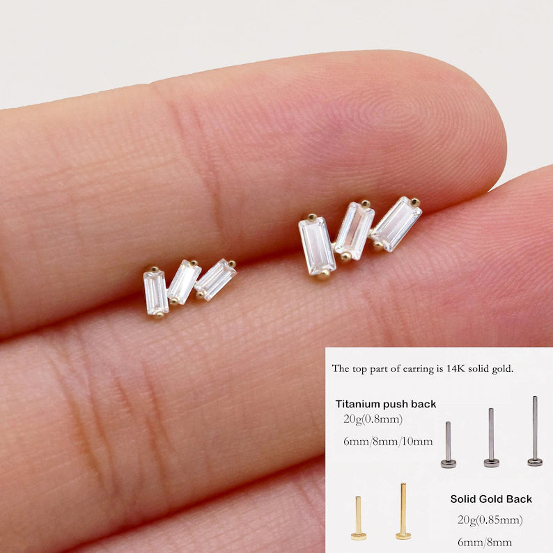 14K Gold Baguette Climber Stud