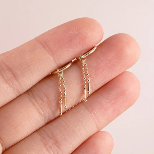 14K Gold Tiny Beaded Chain Dangle Earring