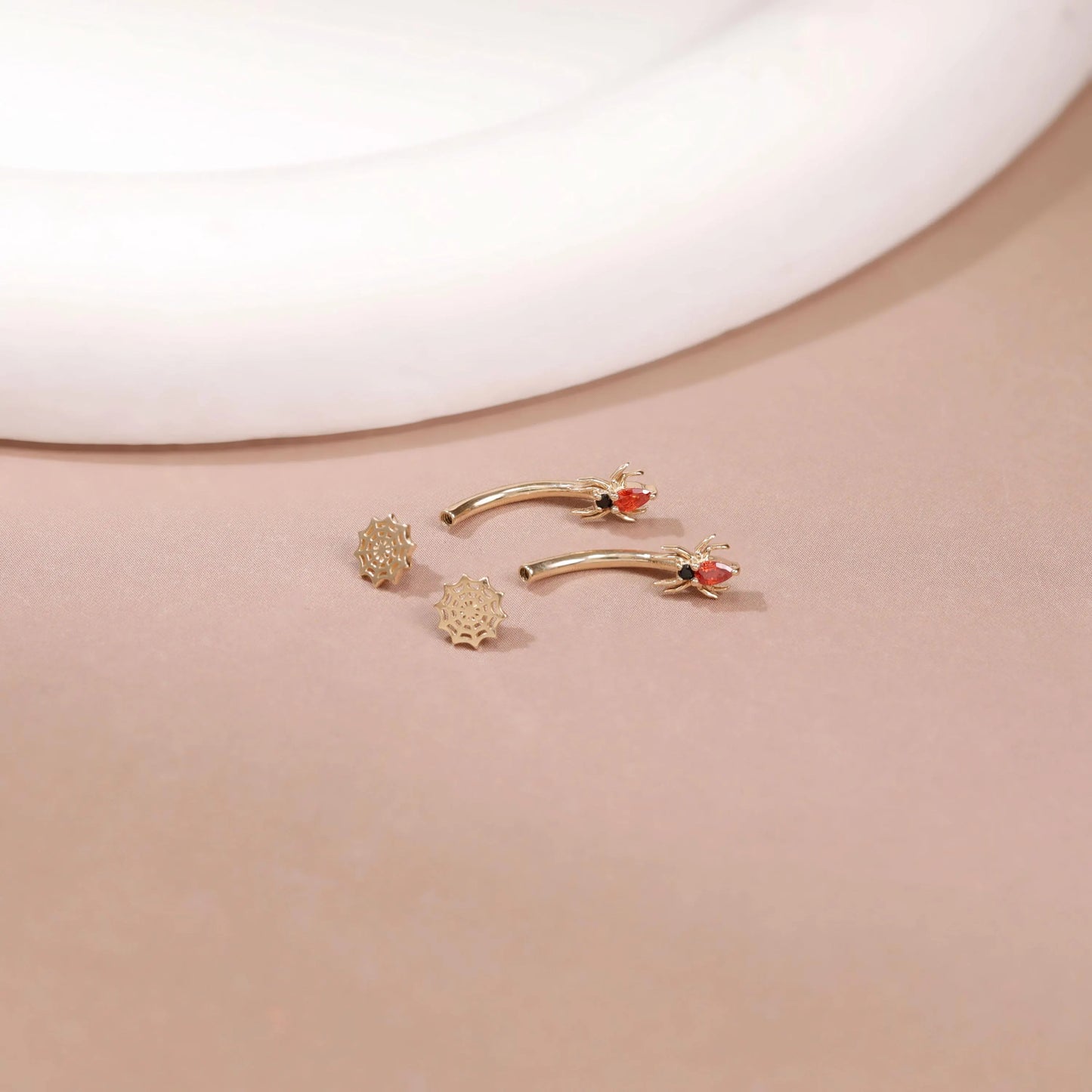 14K Solid Gold Spider Web Rook Ring