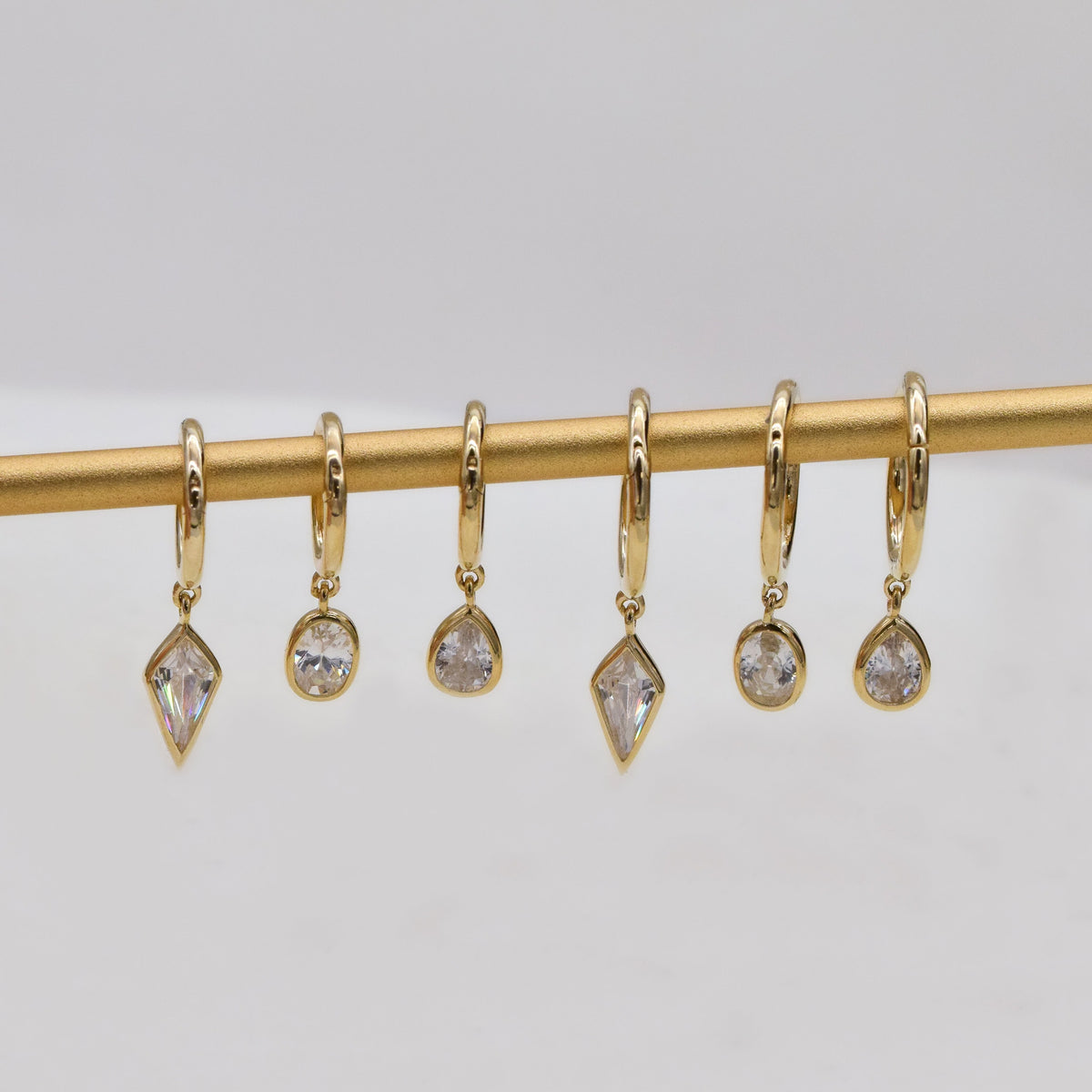 14K Solid Gold Dangling Stone Clicker Hoop - Kite / Oval / Teardrop