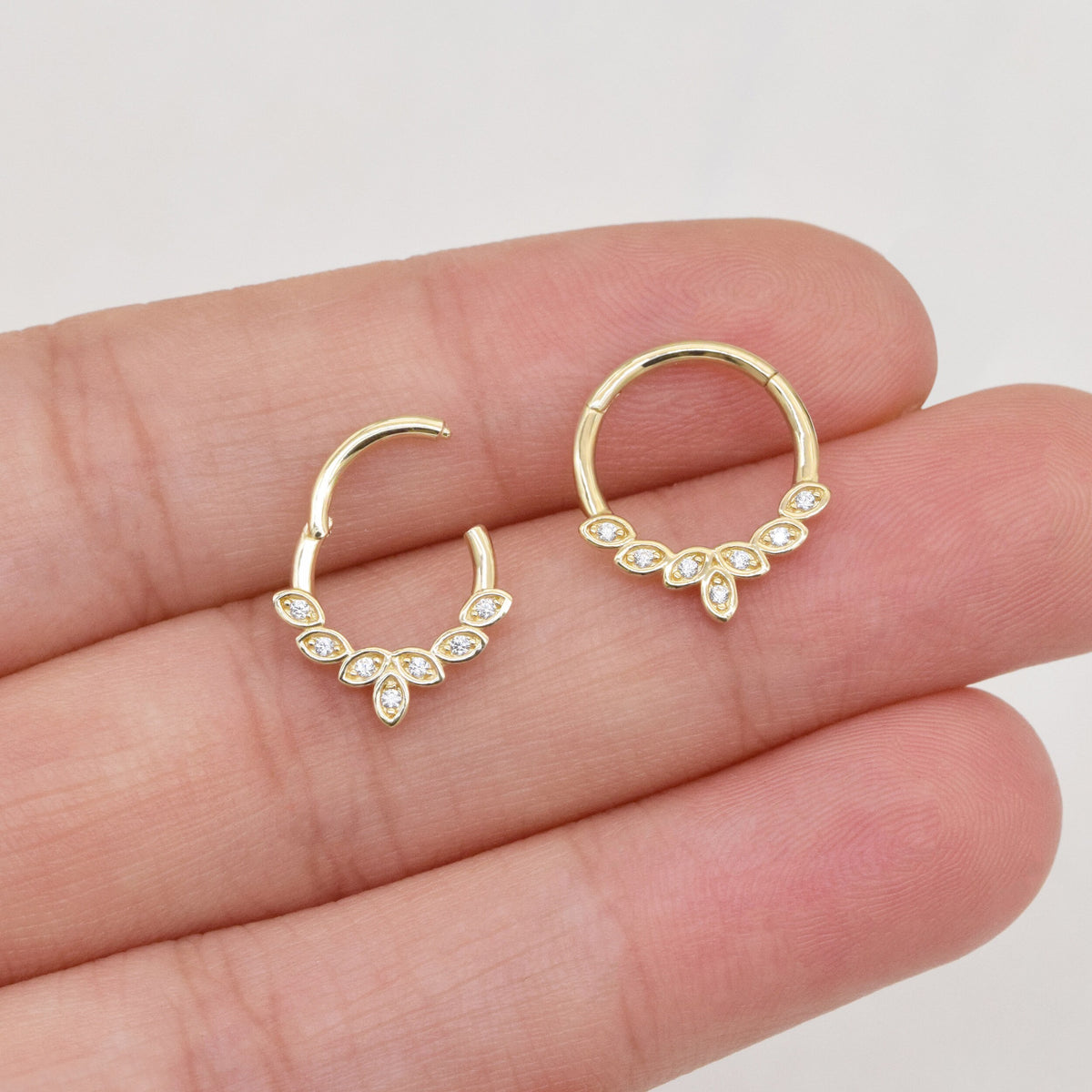 14K Solid Gold Marquise Clicker Hoop