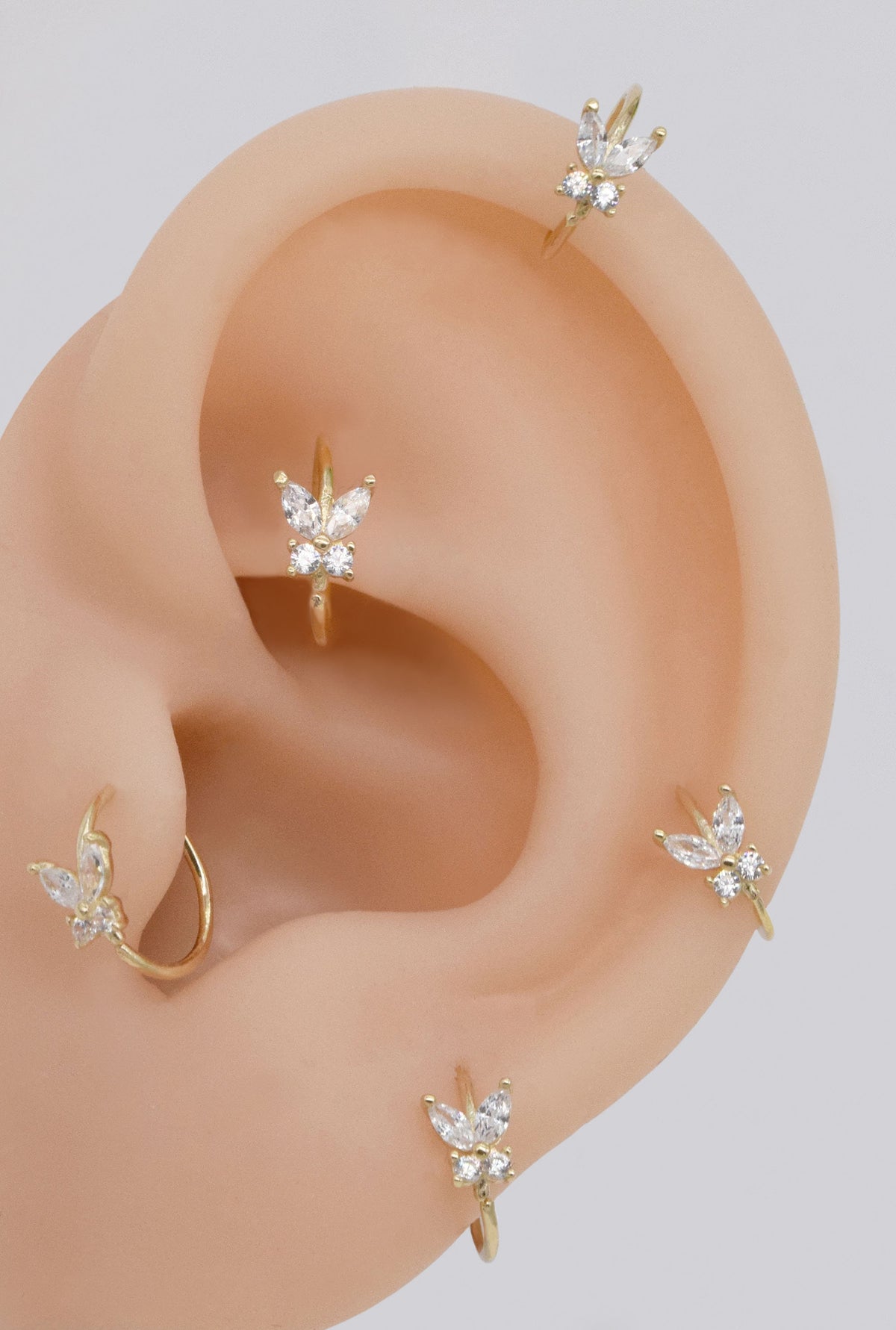 14K Solid Gold Sparkling Butterfly Bendable Hoop